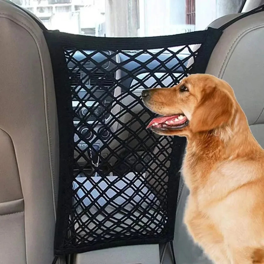 Pet Car Barrier - Dog Barrier with Automatic Mesh, Storage Bag, Back Seat Guard, Safety Protector Mesh Net for Pets