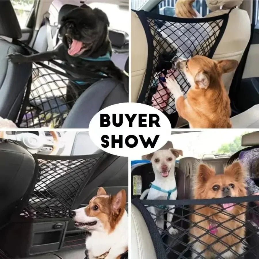 Pet Car Barrier - Dog Barrier with Automatic Mesh, Storage Bag, Back Seat Guard, Safety Protector Mesh Net for Pets